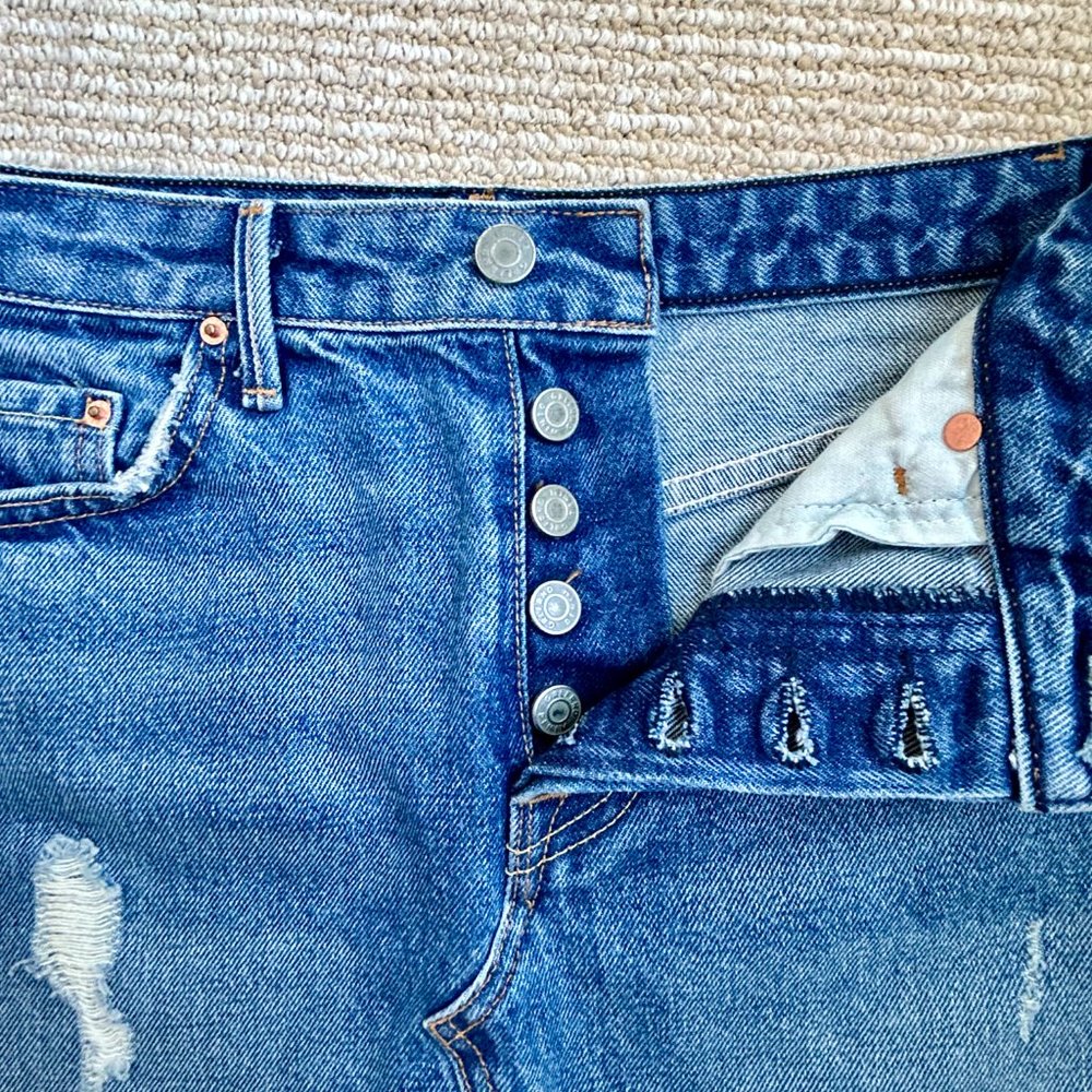GRLFRND Eva Distressed Faded A-Frame High Waist Denim Mini Skirt REVOLVE Size 26 - Picture 12 of 16